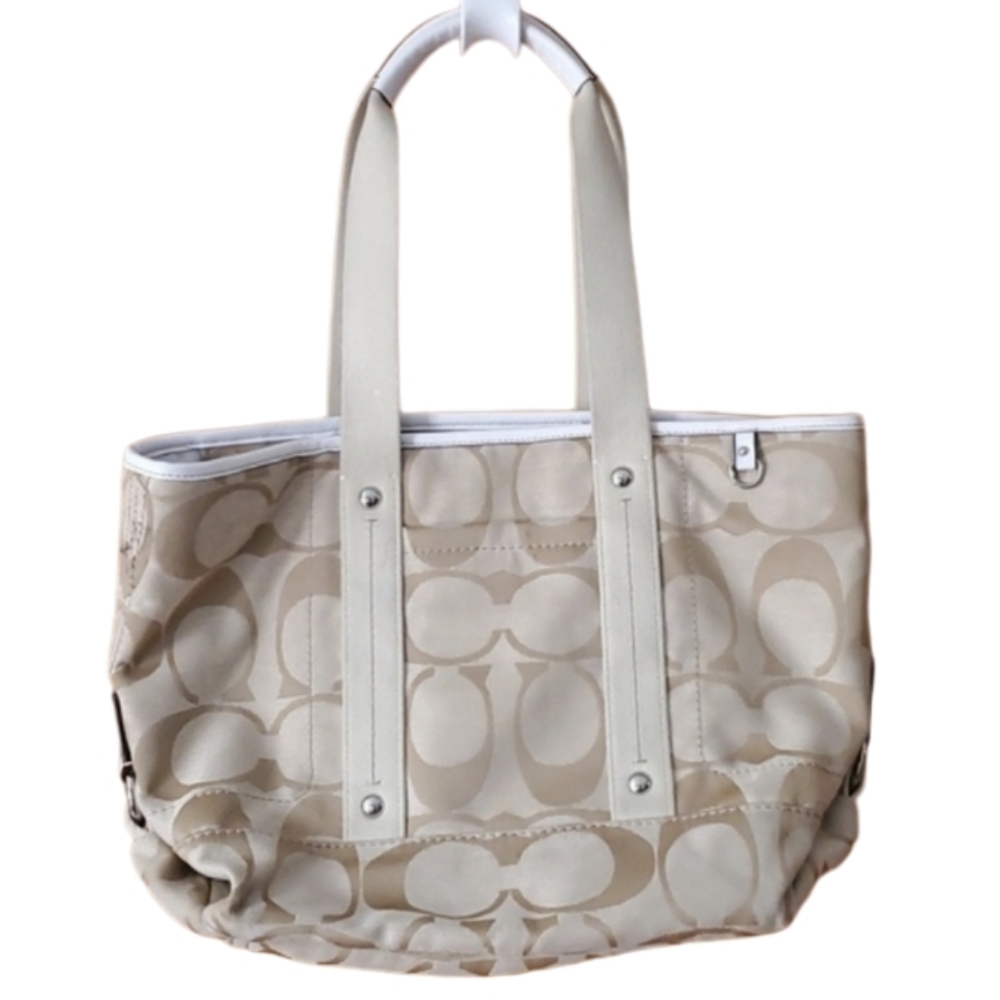 Coach Kyra Signature‎ Tan and White Canvas Logo Shoulder Bag A1275-F18855